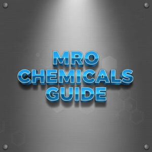 Hero message- MRO chemicals guide on a brushed metal vector illustratioMRO Chemicals Guide title displayed on industrial brushed metal texture